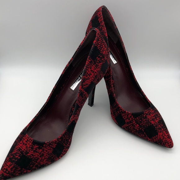 BCBGeneration Shoes - BCBG Treasure Red Buffalo Plaid Suede Heels- 7.5